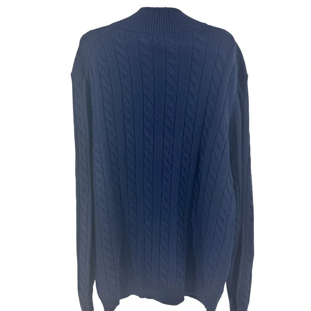 Brooks Brothers 346 Mens XXL Navy Cable Knit Merino Wool‎ Blend 1/4 Zip Pullover